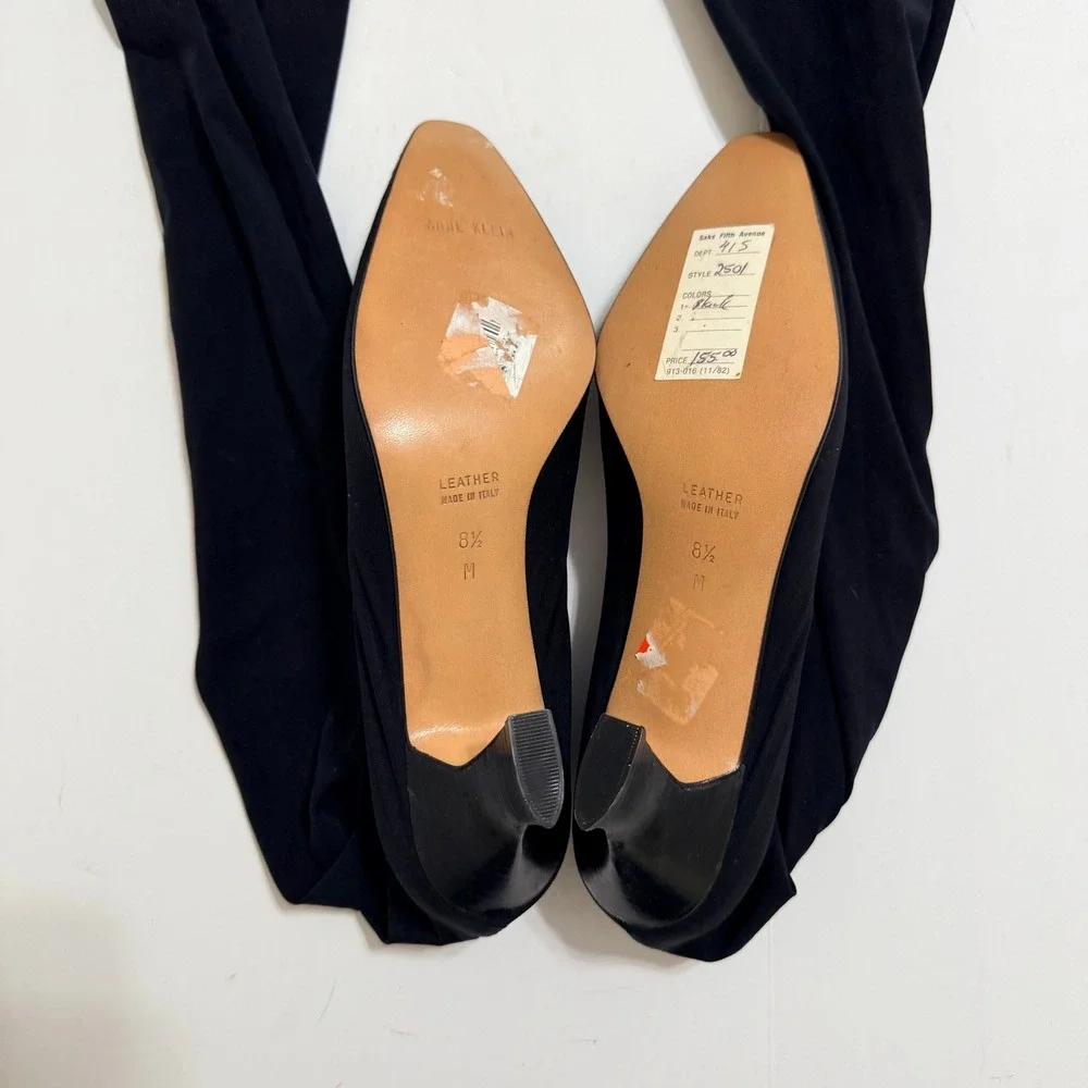 Anne‎ Klein Couture Vintage Black Lycra Thigh High Stocking Sock Boots Sz 8.5M